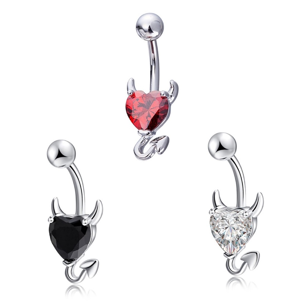 Lil Devil Cubic Zirconia Belly Ring, Red Devil, Crystal Devil, Black Devil